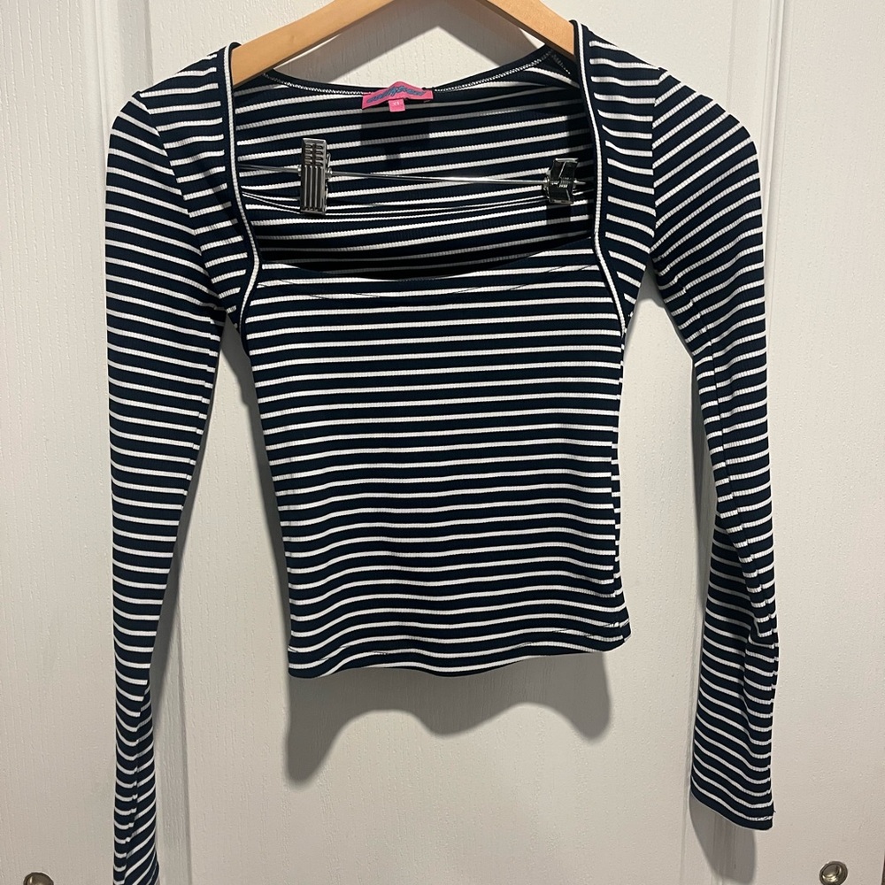 Edikted Navy and White Striped Long Sleeve Top
